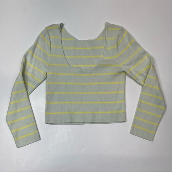 Zara striped cropped sweater light green & yellow - large - Picture 6 of 10